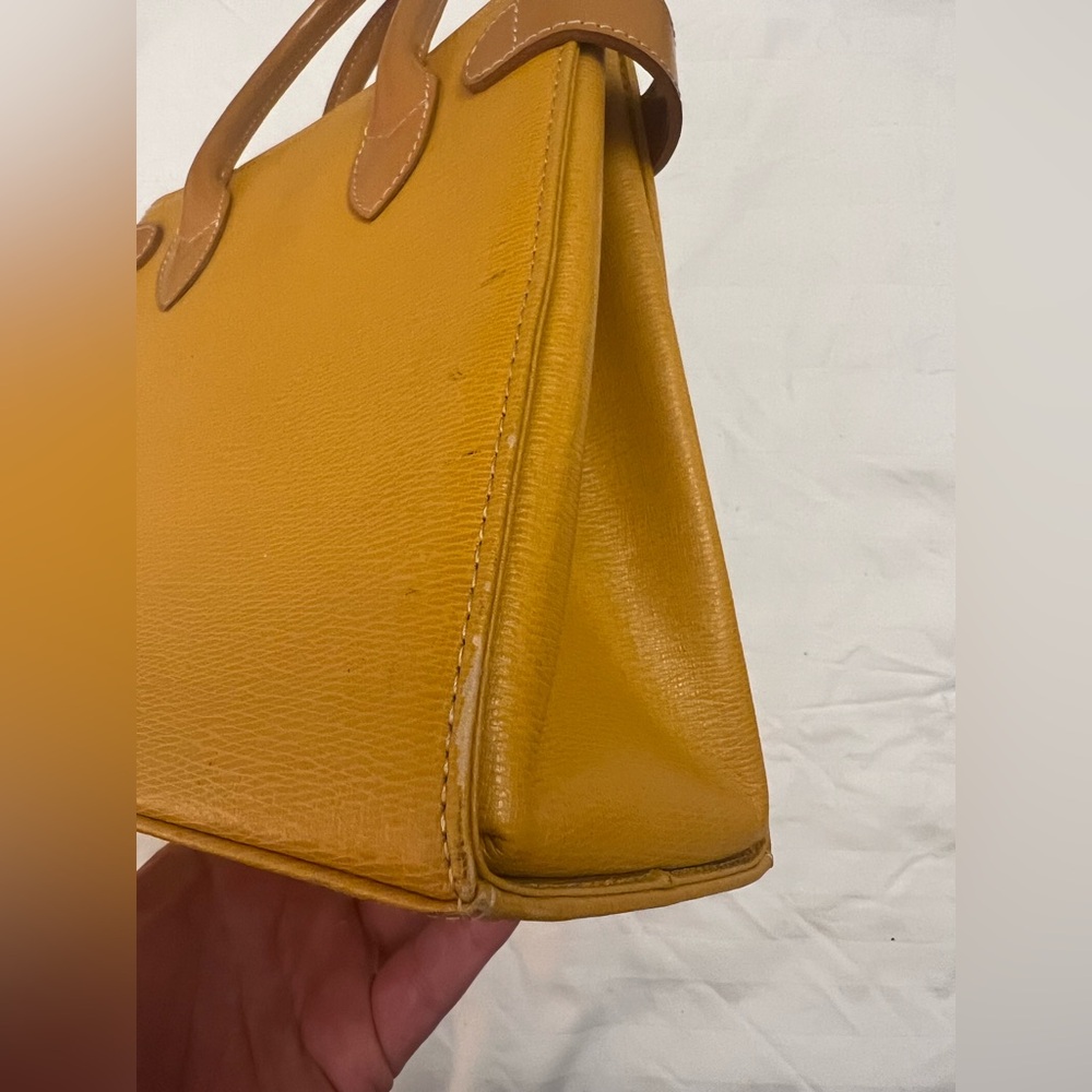 Burberry Yellow Leather Top Handle Handbag Vintage Haymarket Check Mustard Brown - Picture 11 of 12